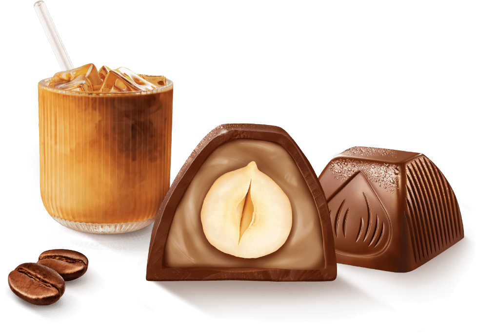 Iced Coffee, Ferrero Küsschen und Kaffee Bohne